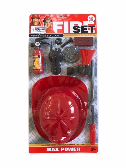 Set de bombero con casco y accesorios en blister