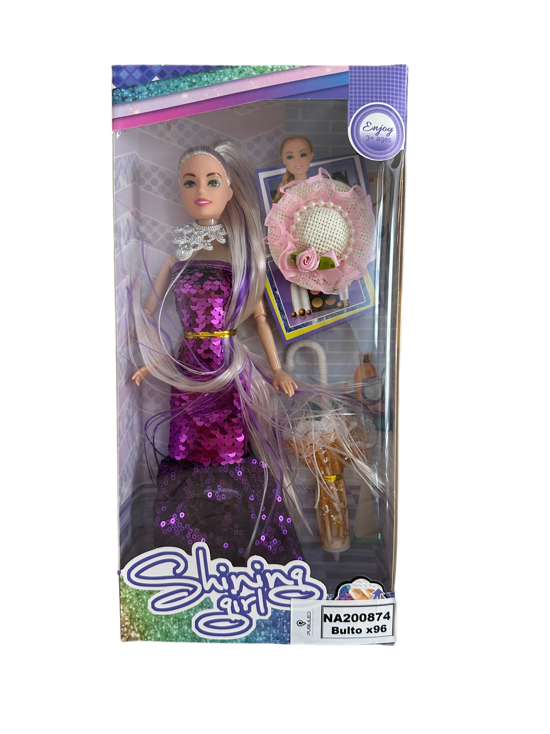 Muñeca con paraguas en caja