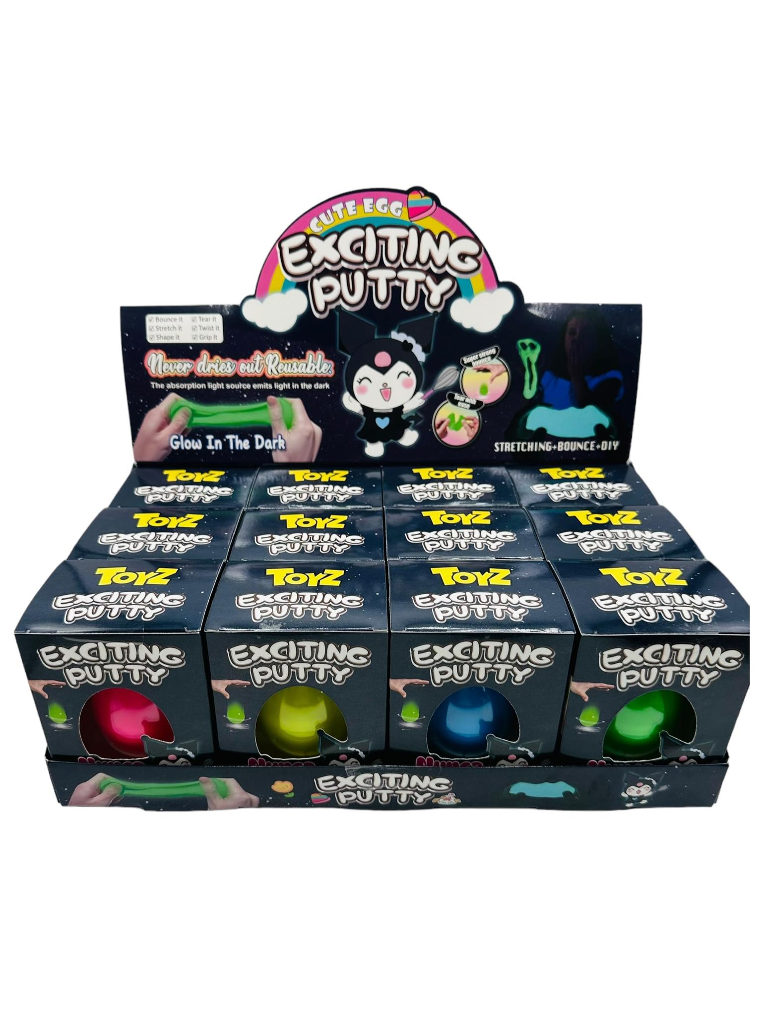 Exciting Putty brilla en la oscuridad huevo grande en caja exhibidora x12