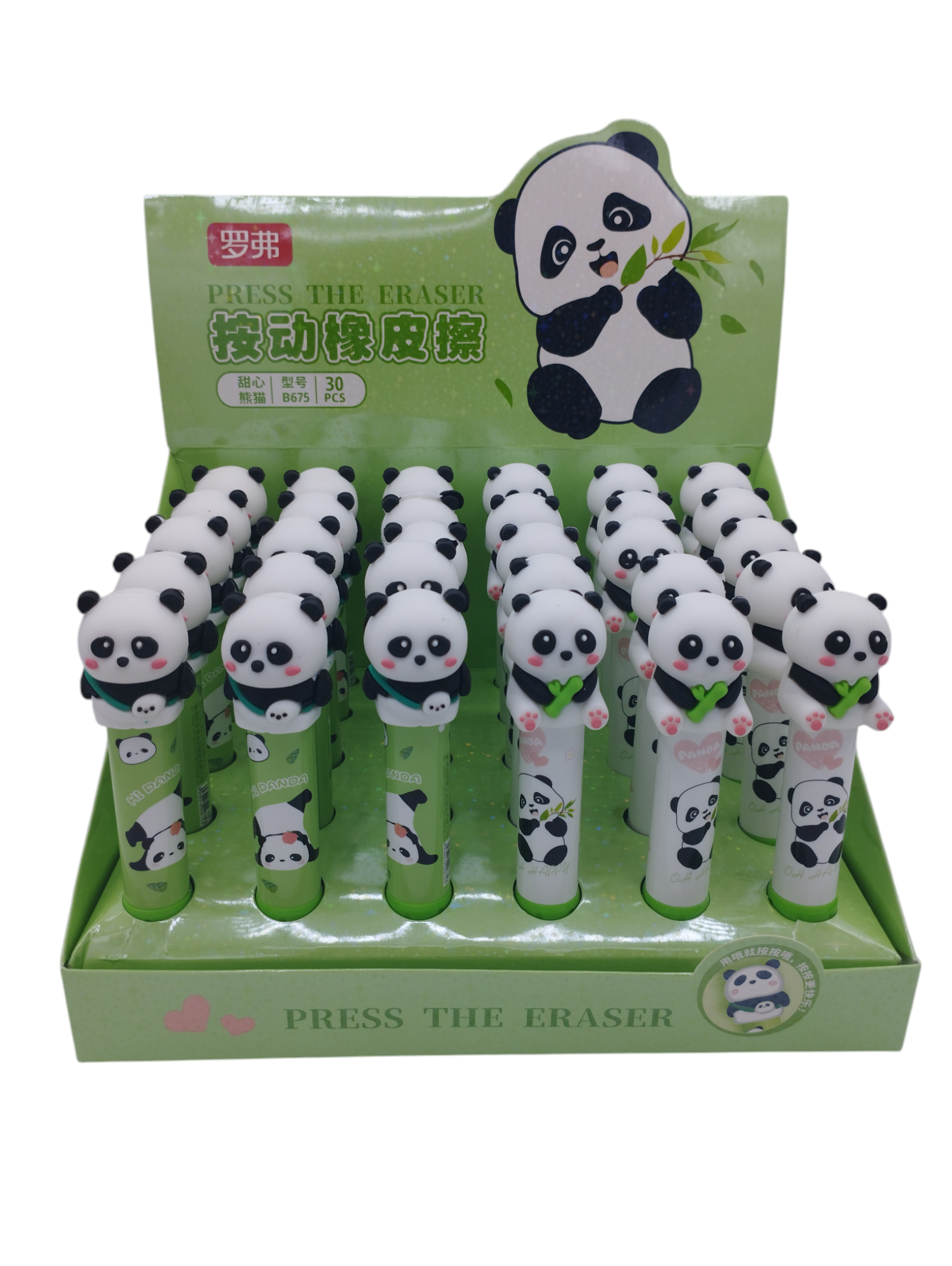 Goma Retractil Panda en Caja Exhibidora x30