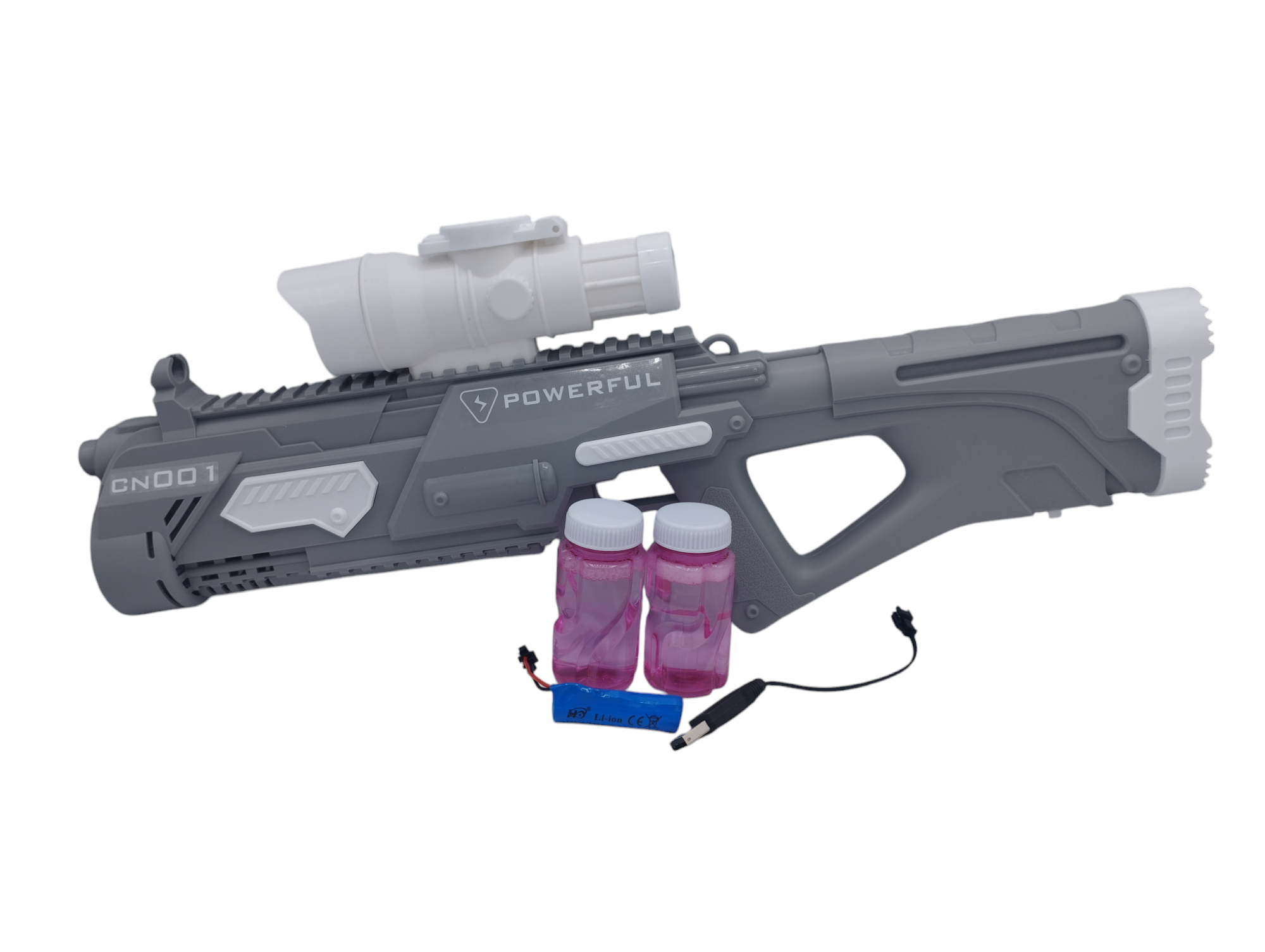 Pistola de agua y burbujas